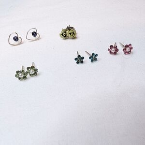 Five Pairs Flower & Heart Earrings